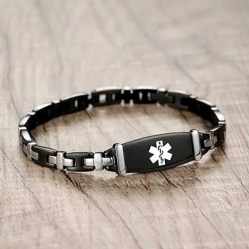 Vista 28 de LinnaLove Lady Medical Alert - Pulseras médicas de acero inoxidable para mujer, 7.5 pulgadas