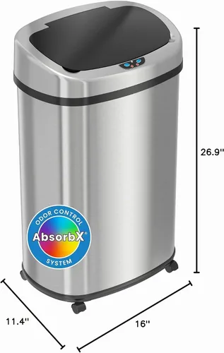 Vista 7 de SensorCan - Basurero con sensor de 13 galones con ruedas y sistema de control de olores AbsorbX, acero inoxidable, cubo de basura automático
