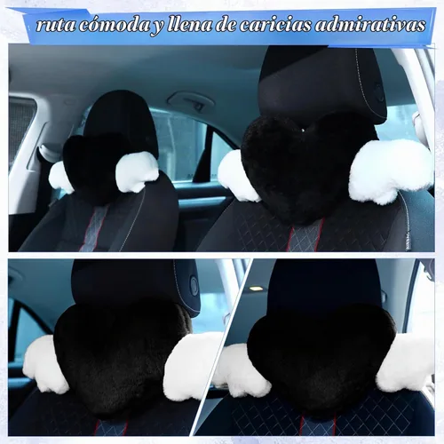 Vista 3 de Macarrie 2 Piezas Almohadas de Felpa en Forma de Corazón con Alas de Ángel Reposacabezas de Coche Almohada Suave y Cómoda para Asiento de Coche