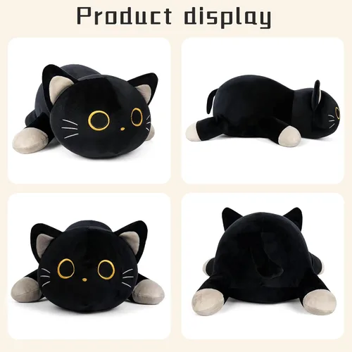 Vista 7 de Wepop Animales de Peluche con Peso de Gato Negro de 24 pulgadas, Almohada de Gato Negro con Peso de 4.2 libras, Animal de Peluche Gigante de Gato