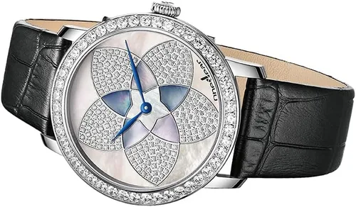 Vista 3 de onedear Reloj de lujo para mujer reloj de pulsera de cuarzo suizo con correa de cuero flor de cinco pétalos Blanco Moda