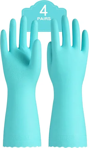 Vista 9 de PACIFIC PPE 4 pares de guantes de limpieza reutilizables para lavavajillas, hogar, cocina, forro de algodón, azul, talla S