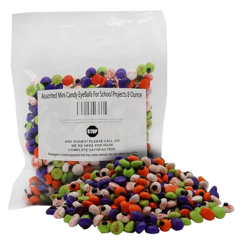 Vista 2 de Bolsa de media libra, surtido de mini bolas de caramelo sangrientas para proyectos escolares, 8 onzas, ojos de caramelo duros comestibles