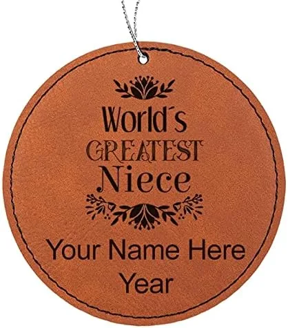 Vista 2 de LaserGram Personalized Christmas Ornament, World's Greatest Niece, Faux Leather, Custom Laser Engraved Gift Idea (Round Shape, Black with Gold)