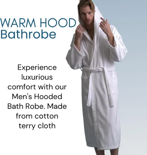 Vista 6 de Bata de baño con capucha para hombre, tela de algodón turco de primera calidad, cómoda, absorbente