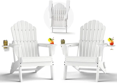 Vista 17 de Plawdlik Silla Adirondack plegable de gran tamaño mejorada 2026, silla para hoguera resistente de 380 libras con respaldo extra alto de 37.8