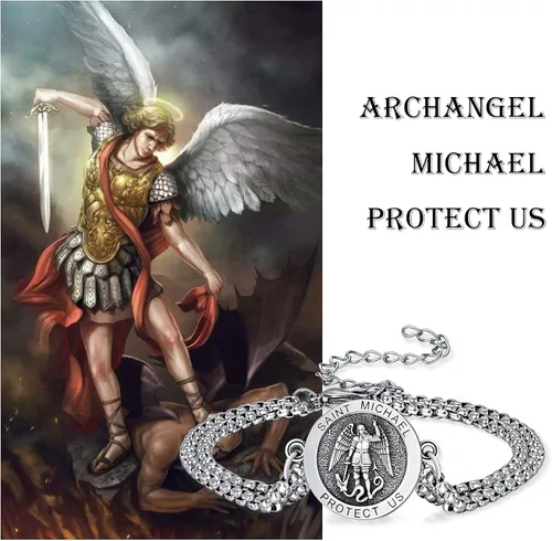 Vista 6 de KINGWHYTE S925 Sterling Silver USASt ChristopherSt Michael Bracelet Virgin Mary Womens Adjustable Bracelet Memorial Protection Bracelet for Men