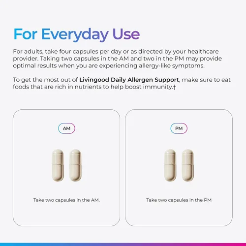 Vista 5 de Livingood Daily Suplemento natural para alergias con vitamina C, quercetina, hoja de ortiga, zinc, bromelina y tinospora, sin OMG, vegano, fórmula