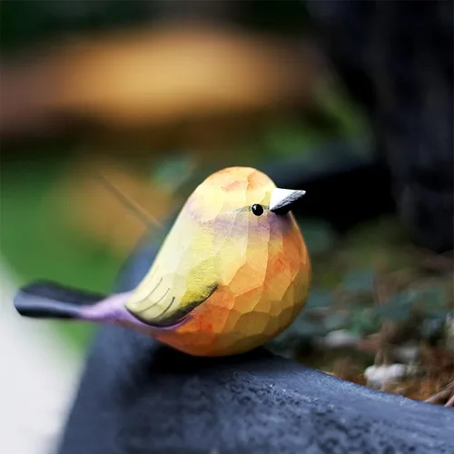 Vista 32 de Figura de pájaro de madera Azure Tit, tilo tallado a mano, marrón claro, decoración moderna para el hogar, regalo de pájaro