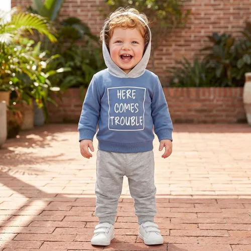 Vista 6 de Conjunto de ropa de otoño e invierno para bebé y niño, sudadera larga con capucha y pantalones para niños pequeños, 6, 12, 18, 24 meses, 2T Adorable