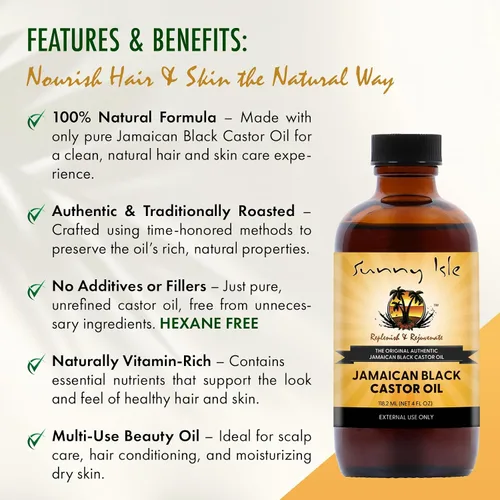 Vista 3 de Sunny Isle Aceite de ricino negro de Jamaica 4 oz 100% Natural para el cabello, el cuero cabelludo y el cuidado de la piel