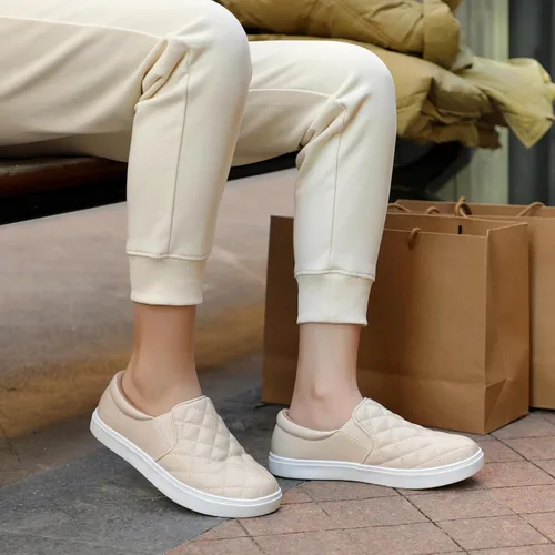 Vista 8 de STQ Zapatos sin cordones para mujer, zapatillas acolchadas de moda Blanco beige