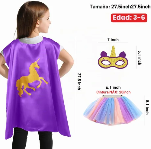 Vista 7 de D.Q.Z Disfraces de superhéroe para niñas y niños pequeños, capa de superhéroe con tutú arcoíris, disfraz de princesa pequeña Morado