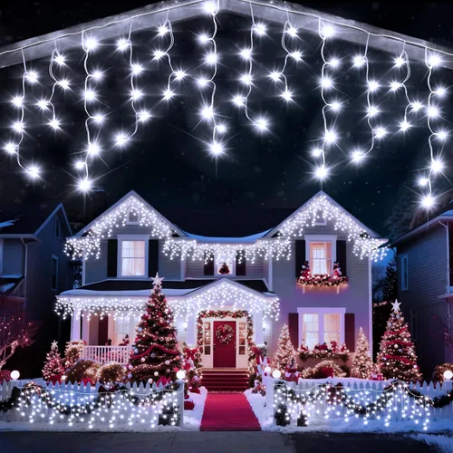 Vista 9 de Luz de hielo de 49 pies para exterior, 480 luces LED de Navidad para exteriores, iluminación de hielo de Navidad con 11 modos y temporizador