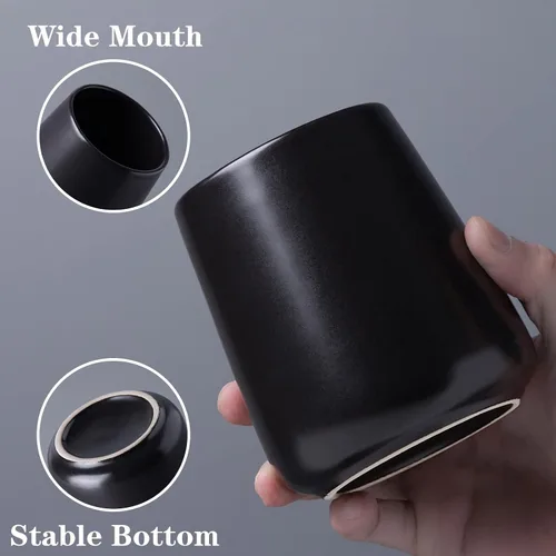 Vista 2 de Soporte Negro para Cepillos de Dientes para Baño - Soportes de Cerámica para Cepillos de Dientes, Soporte para Pasta de Dientes, Vaso Reutilizable
