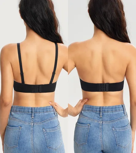 Vista 2 de Lemorosy Sujetador acolchado sin tirantes para mujer, diseño de alfombra roja con escote en V profundo, convertible, con relleno, corte bajo, sexy