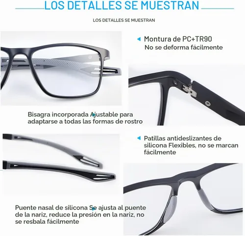 Vista 2 de LJIMI Gafas de sol de lectura fotocromáticas progresivas multifocal, bisagras de resorte, lentes de bloqueo de luz azul, lentes de transición