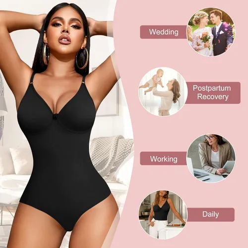 Vista 4 de AOSBOEI Body con cuello en V para mujer, sin mangas, tirantes delgados, camisolas, leotardo, sexy, informal, camiseta sin mangas para salir