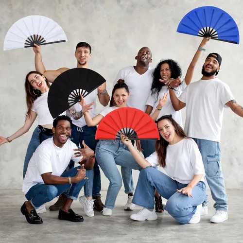 Vista 7 de Qunclay Paquete de 4 abanicos plegables grandes para rave de mano para baile de línea, fanáticos chinos, japoneses, para fiestas de festivales