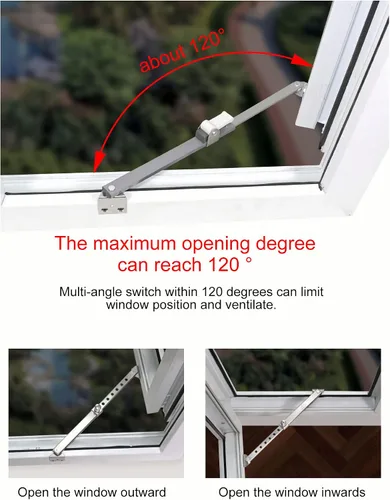 Vista 3 de Bisagras para ventana abatible, estancias, tapón, soporte, cerradura - base fija plana, estilo plateado rociado, modelo 04, 6 ranuras fijas, 2 pares