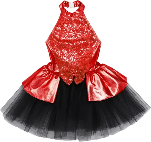 Vista 30 de CHICTRY Vestido tutú de ballet con lentejuelas brillantes para niñas y niñas, moderno disfraz de baile latino de jazz