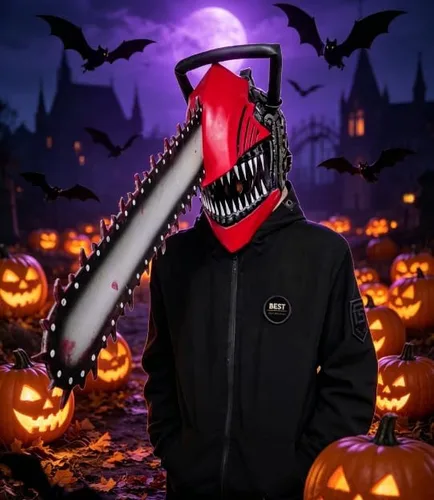 Vista 3 de ROMAGIO Máscara de látex para Halloween con motosierra, accesorio para disfraz