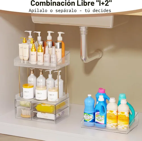 Vista 3 de SNSLXH Organizador de maquillaje de 4 cajones, 4 niveles, organizador de cosméticos, ideal para cosméticos, con cajones para encimera, baño