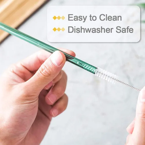 Vista 4 de Pajitas de vidrio dobladas reutilizables ecológicas, paquete de 12 (rosa)
