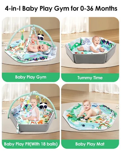 Vista 4 de dearlomum Tapete 4 en 1 para el tiempo de barriga, tapete de juego de actividades para bebés, alfombrillas de juego para recién nacidos