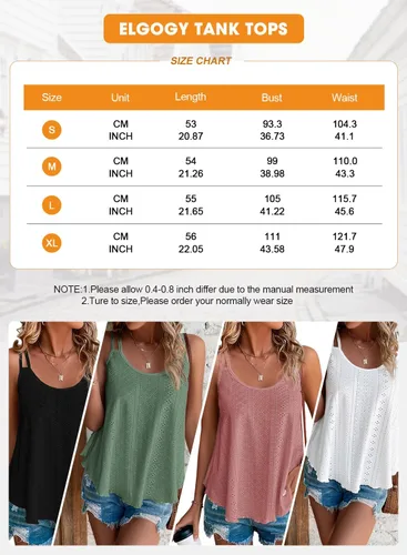 Vista 5 de ELGOGY Camisetas sin mangas para mujer, estilo casual, con ojales, tirantes delgados, para verano, sexy, sin mangas, holgadas, tipo túnica