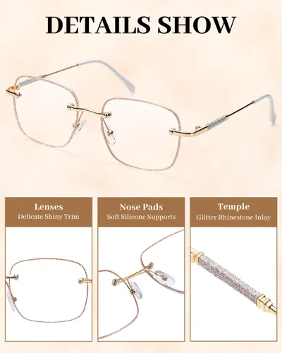 Vista 5 de LUFF Rimless Reading Glasses for Women Blue Light Blocking