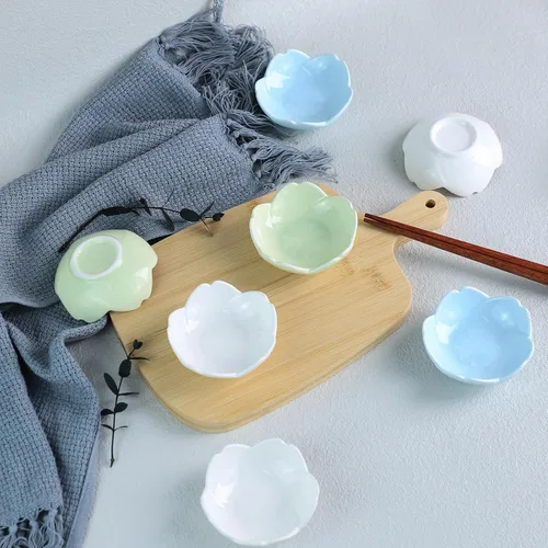 Vista 8 de WAIT FLY Hermosos platos de cerámica con forma de Sakura de 3 pulgadas, soportes para bolsas de té, platillo de ketchup / platos