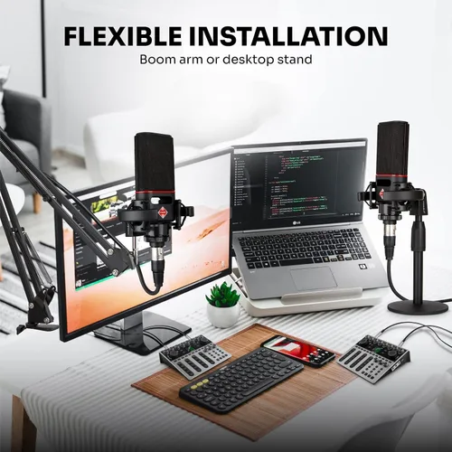 Vista 5 de Micrófono condensador PROAR XLR con diafragma de 0.984 in para voces y grabación Large diaphragm professional metal studio mic for PC recording