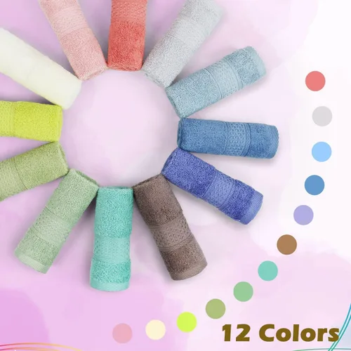 Vista 2 de Cleanbear Paquete de 12 paños de baño 100 % algodón, 13 x 13 pulgadas, 12 colores surtidos (multicolor, 12)