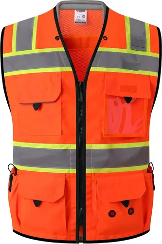 Vista 13 de JKSafety Hi-Vis Chaleco de seguridad unisex para topógrafos de alta visibilidad, resistente, con bolsillos internos, cumple con las normas ANSI/ISEA