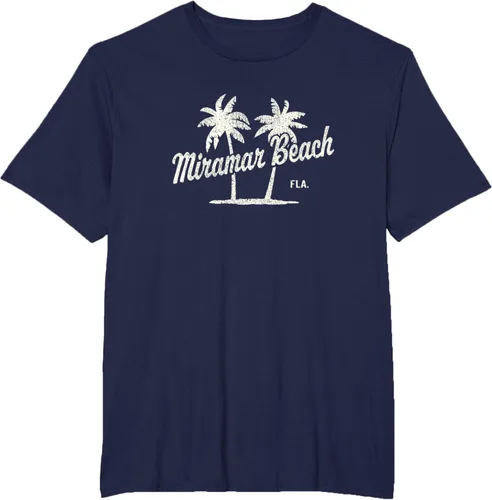 Vista 57 de Miramar Beach Florida Vintage 70s Palm Trees - Camiseta gráfica, Azul / Patchwork, S