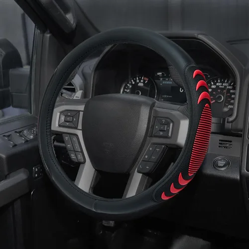 Vista 11 de Yangday Funda de cuero para volante para Ford F150 F250 F350, 15.5-16 pulgadas Funda para volante de coche con partícula antideslizante de masaje