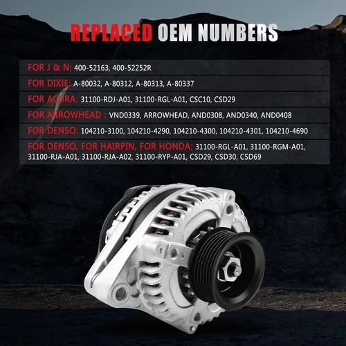 Vista 3 de AND0339 11150 11151 31100-RDJ-A01 Alternador compatible con Acura MDX RL TL para Honda Odyssey Pilot Ridgeline 3.2 3.5L 3.7L, 11099 Alternador