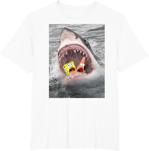 Vista 10 de Camiseta divertida de Bob Esponja con diseño de tiburón y ataque de tiburón para hombres y mujeres Negro