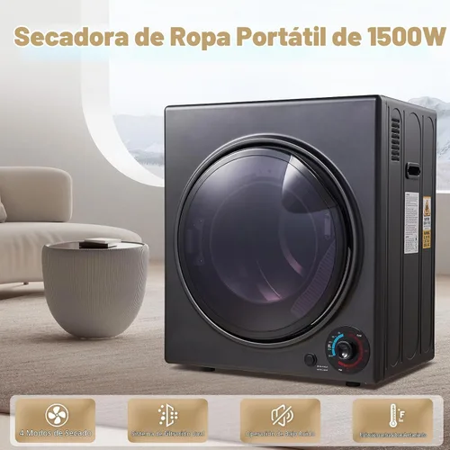 Vista 2 de CTT Secadora de ropa portátil de 3.5 pies cúbicos, secadora compacta de 1500 W para apartamento, secadora de ropa de carga frontal con bañera