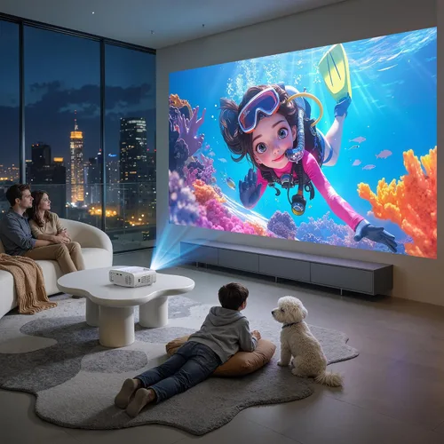 Vista 4 de Proyector WiFi 5G con Bluetooth, proyector de películas para exteriores nativo 1080P (pantalla de proyector y trípode incluidos), mini proyector