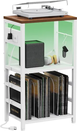 Vista 11 de YAKANJ Mesa Auxiliar con Soporte para Guitarra, Soporte para Tocadiscos, Almacenamiento para Discos de Vinilo, Soporte de 2 Niveles para Guitarra