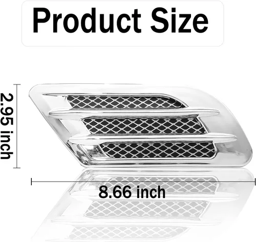 Vista 2 de Ajxn 1 par de pegatinas decorativas de rejilla lateral para flujo de aire de coche universal para SUV de plata