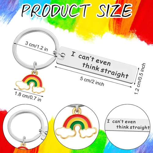 Vista 2 de Sasylvia 2 llaveros gay arcoíris divertidos regalos de orgullo gay LGBTQ, accesorios de joyería LGBTQ I Can't Even Think Straight Llavero