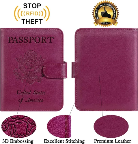 Vista 2 de Funda para pasaporte de piel con bloqueo RFID, accesorios de viaje para mujeres y hombres