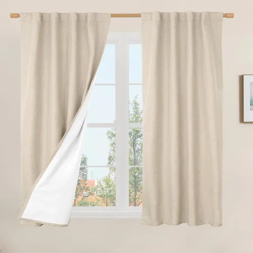 Vista 113 de LAMIT Cortinas opacas cortas de lino de 30 pulgadas para ventanas de cocina sobre el fregadero, cortinas de café texturizadas de lino marfil