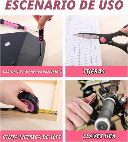 Vista 7 de DOWELL Kit de herramientas rosa de 140 piezas para mujeres, niñas, damas, juego de herramientas para el hogar con bolsa de herramientas de 14