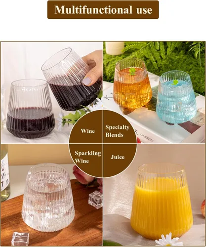 Vista 6 de Goodluck Paquete de 36 copas de vino de plástico sin tallo de 12 onzas – Copas transparentes con estrías, elegante vajilla reutilizable desechable