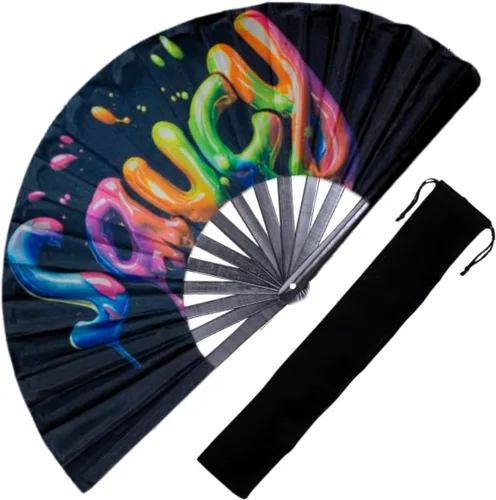 Vista 7 de Ventilador de mano decorativo para rave, grandes abanicos plegables para festivales, Drag Queen y Burlesque, bonitos accesorios holográficos