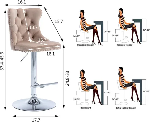 Vista 47 de Aoowow Juego de 2 taburetes de bar giratorios, taburetes de bar ajustables con respaldo de terciopelo copetudo, sillas de bar modernas tapizadas